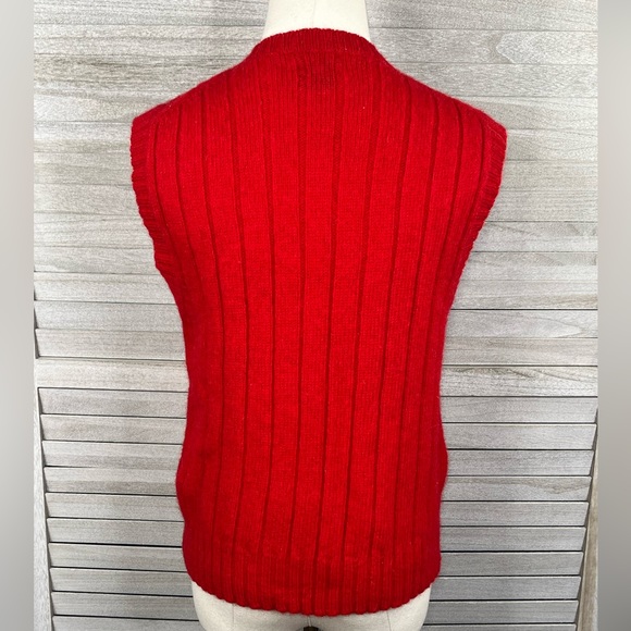 B.I. GEAR Vintage Cable Knit Shetland Wool Sweater Vest Buttoned V Neck Red-L - Picture 3 of 4